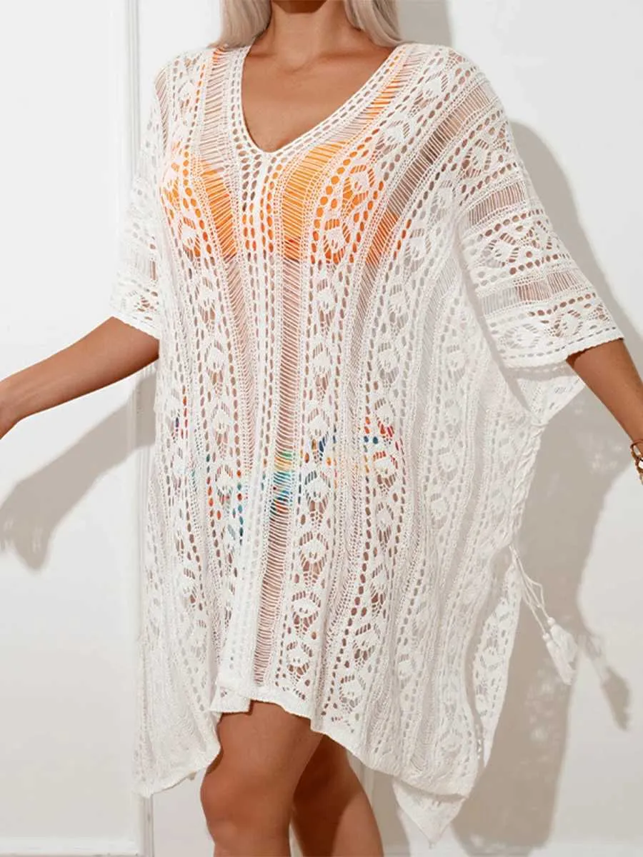 Women Beach Wear Womens Swimsuit Coverup Crochet Dress Beach Cover Ups for Swimwear Bathing Suit Swim Cover Y240504