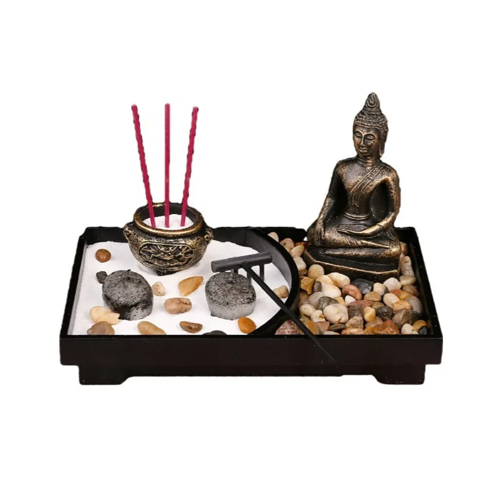 Velas Estatuas de Buda y Candelador de la mesa Zen, Decoración del jardín con quemador de incienso de arena y piedra, quemador de incienso de yoga decore