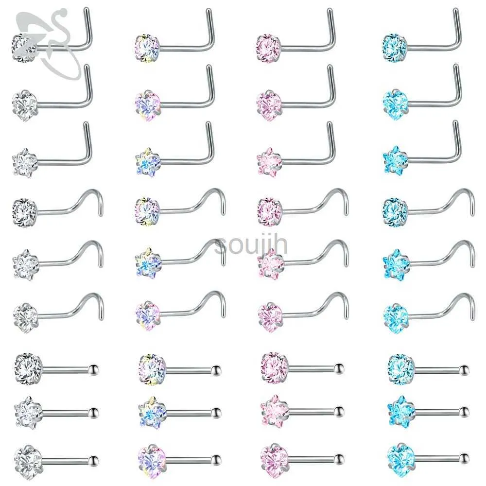 Body Arts ZS 3-12pcs/Lot roestvrijstalen neus neusbestuur set ronde hartster cz kristal neus piercings 3 mm l vorm neusgat piercing sieraden 20g d240503