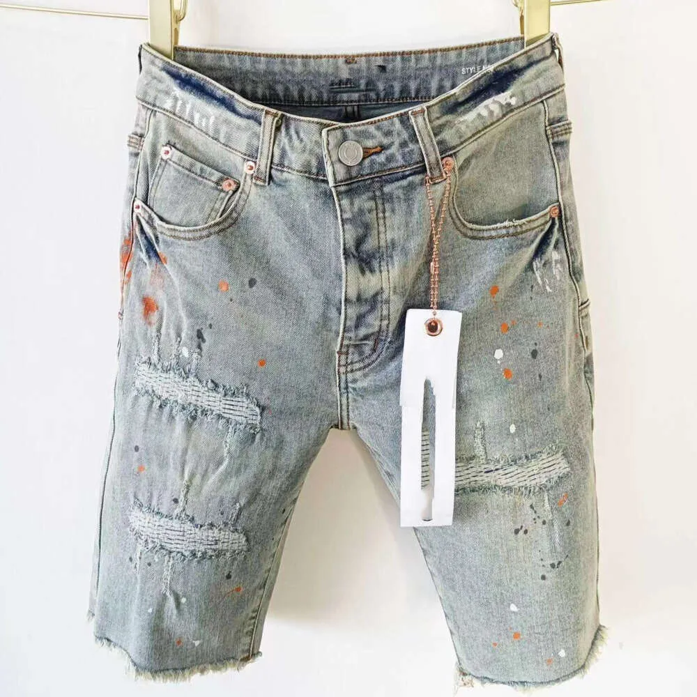 Summer Men Purple Jeans Shorts Pantalons courts en denim recadré Pantalon lâche pour hommes Pantalon de longueur de genou décontractée en difficulté en détresse 99