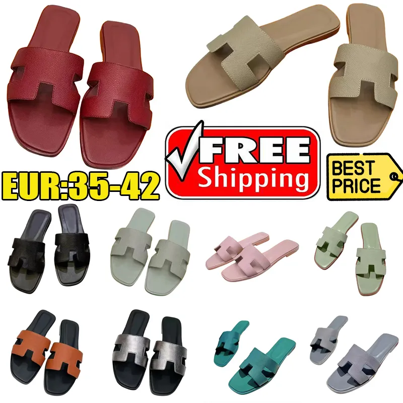 2024 Designer Sandal Sandaler för kvinnors skjutor Slides tofflor Triple Black Brun Pink Slide Leather Patent Slipper Womens Shoes Popular Sandale