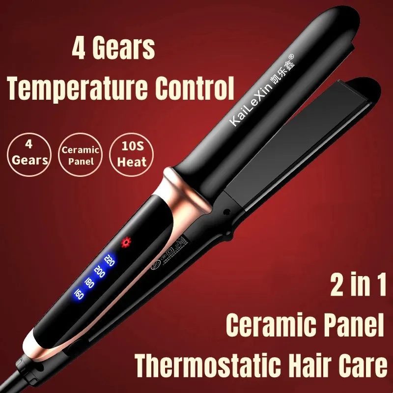 4 engrenagens Temperatura ajustável 2in1 Profissional Flor Fil Hair Alisador Faça Faça de Estilo de Aquecimento para Molhado ou seco 240428