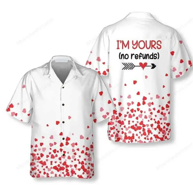 Mäns casual skjortor mode San Valentin Gift Shirts For Men Clothes Hawaii Short Slve Valentines Day Women Bluses Love CP Button Short Slve Y240506