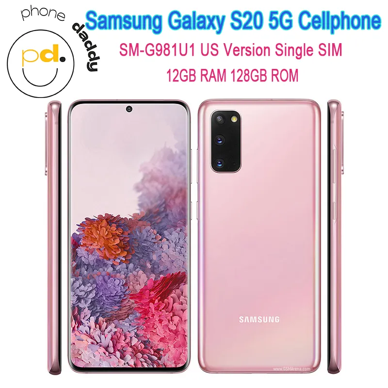 Originele Samsung Galaxy S20 SM-G981U1 US Versie 5G Mobiele telefoon 6.2 '' 12GB RAM 128GB ROM NFC TRIPLE CAMERA QUALCOMM SM8250 SNAPDRAGON 865 Octa Core Cellphone