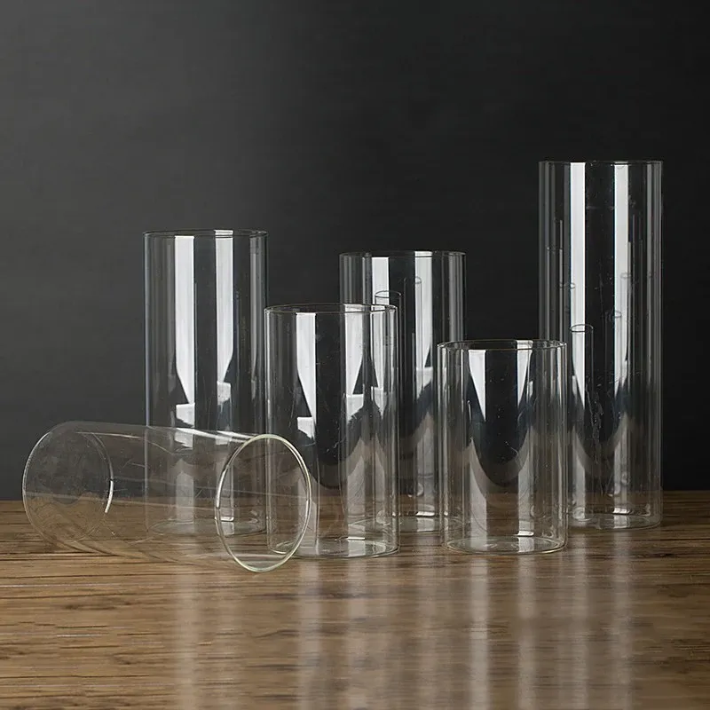 Hållare dia 7cm /10cm höjd 10/15 /20cm orkanljushållare öppet glas, bottenlöst cylindriskt glas glaslampa skugga