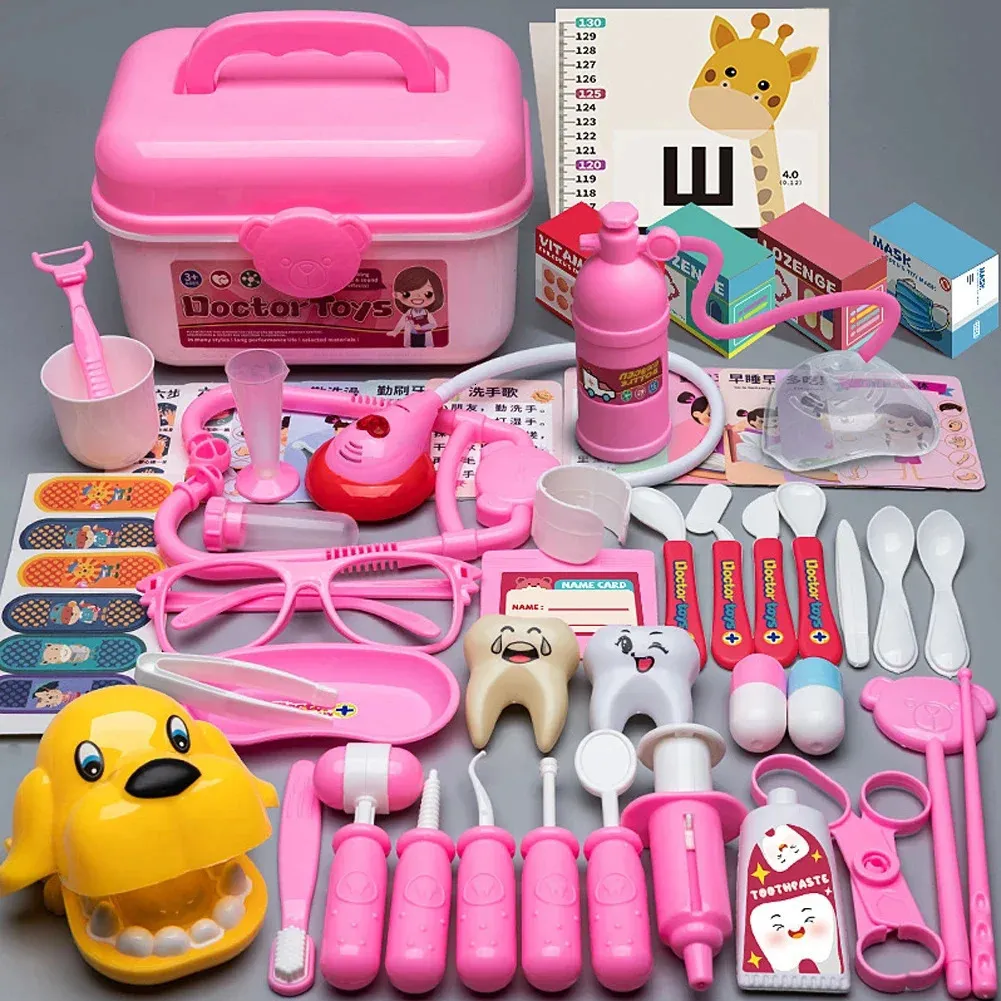 Doctor Nurse Toy Set Kids Simulatie doet alsof Play Box spelen Huis Trolley Girl Stethoscope Injection Children Toys 240416