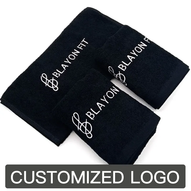 Serviettes à 100% coton noir serviette à main serviette gratuite conception de broderie personnalisée Logo Shop Nail Shop de beauté Spa Spa Noir noir serviette