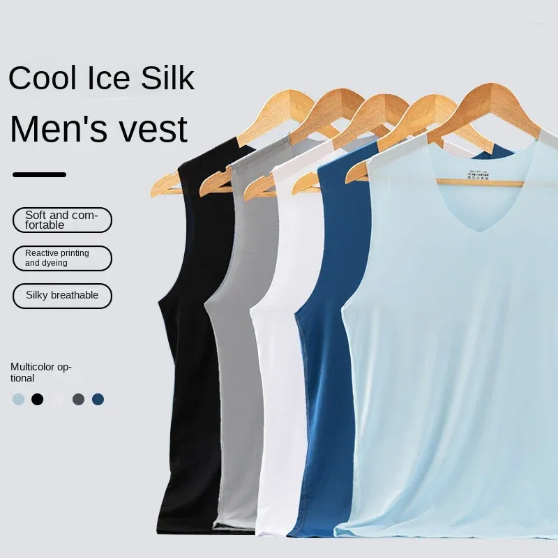 Men's Tank Tops Clothing Top Gym Sleeveless T-shirts For Men Ice Silk Without Trace Summer Slim Breathable Fitness Sports Vest