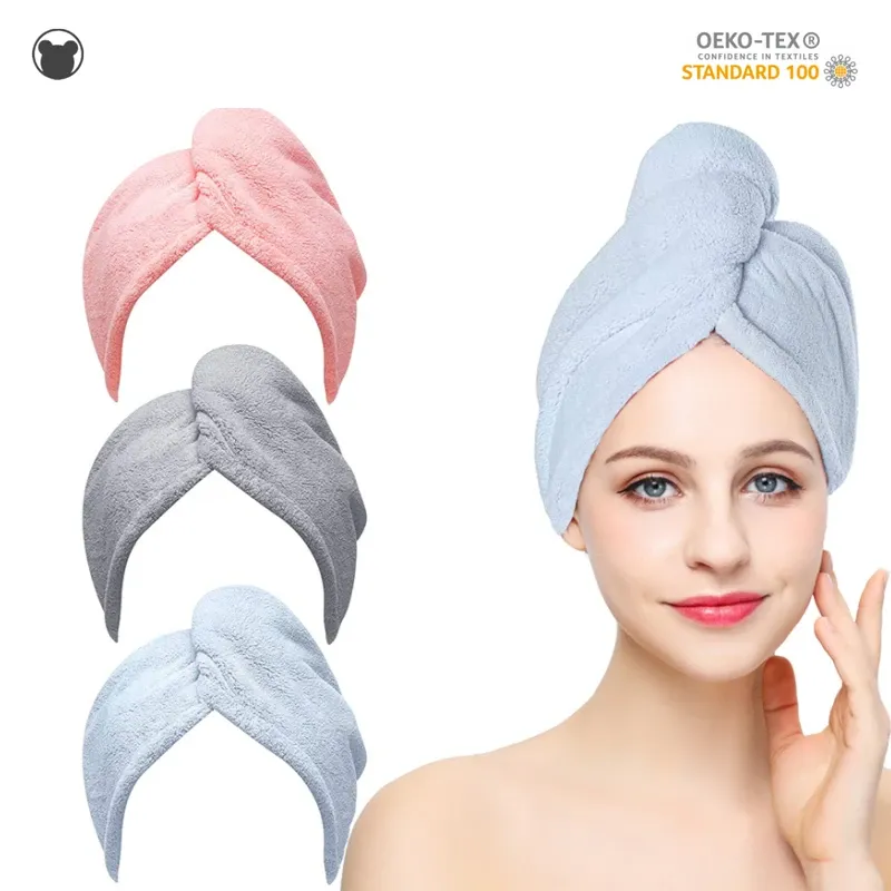 Handdoeken Gloednieuwe microfiber haarhanddoek snel drogen haarfolie Super absorberende microfiber handdoek Haar met knoop Coral Velvet Soft