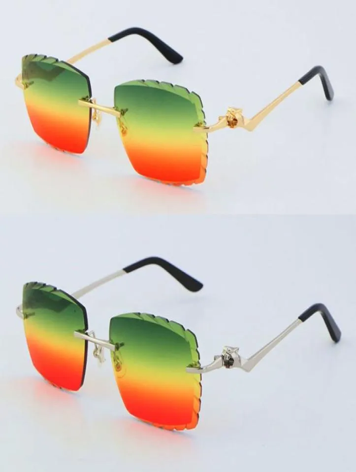 Whole Metal Leopard Series Diamond cut Lens Rimless Sunglasses Goggle Ornamental Sun glasses Classic pilot Stainless Frame Sim6849212