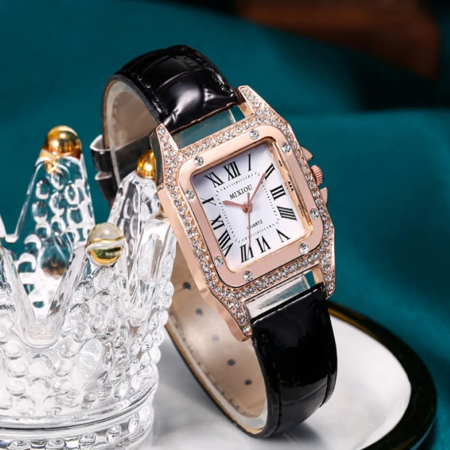 Mixiou 2021 Crystal Diamond Square Smart Womens orologio da donna colorato cinturino in pelle quarzo da donna orologi da polso diretto regalo di moda di vendita 2671