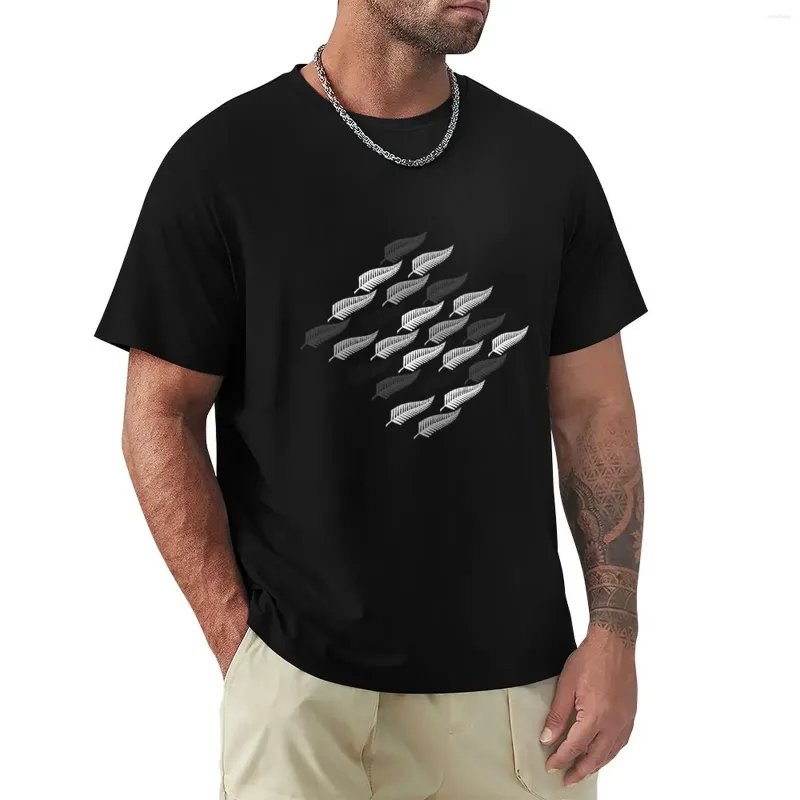 Herren Polos Zealand Silberfarne Design T-Shirt Funnys Schwarze Koreanische Mode für einen Jungen ausgestatteten T-Shirts Männer