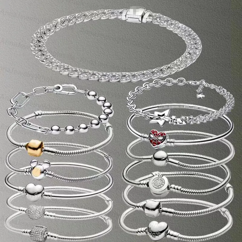 Designer-Charms Armbänder für Frauen Diamant 925 Silberkette DIY FIT PANDORAS Hochwertige Größe 16-21 cm Armband Schmuckgeschenk mit Originalschachtel