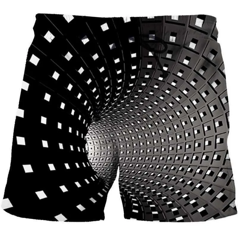 Men's plus size shorts Whirlpool Black Casual 3D digitale printen driedimensionale geometrische strandbroek voor heren shorts in grote grootte