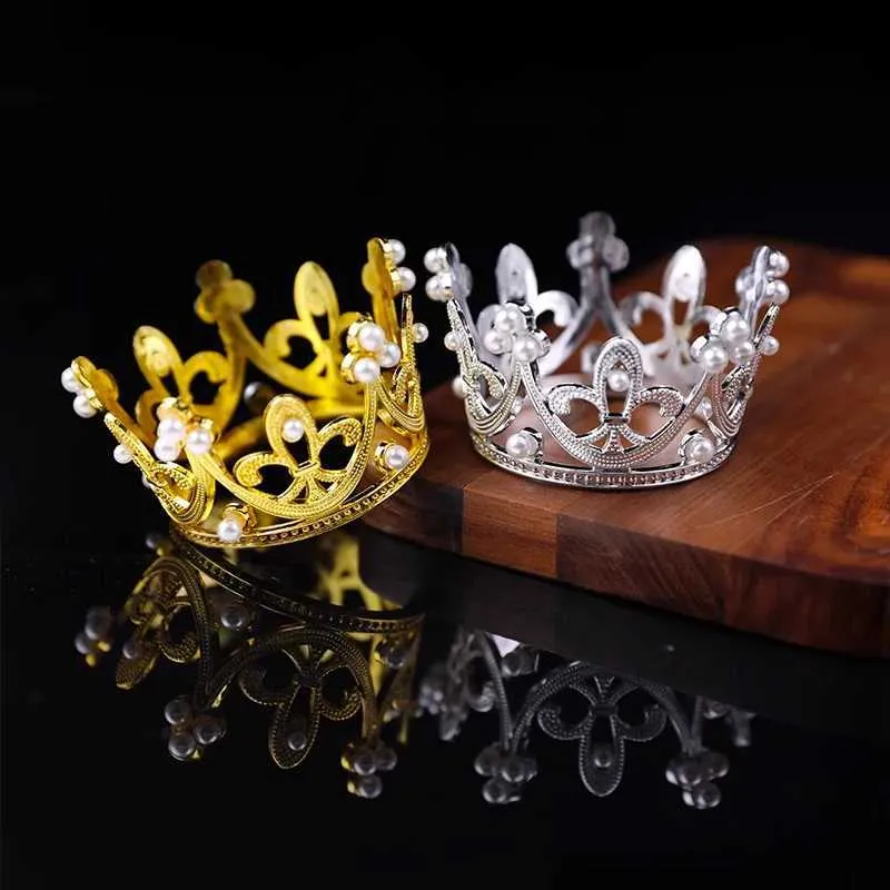 3 pezzi di candele decorazione torta corona con decorazione della corona di perle ornamenti torta di compleanno regina corona decorazione diamanta corona