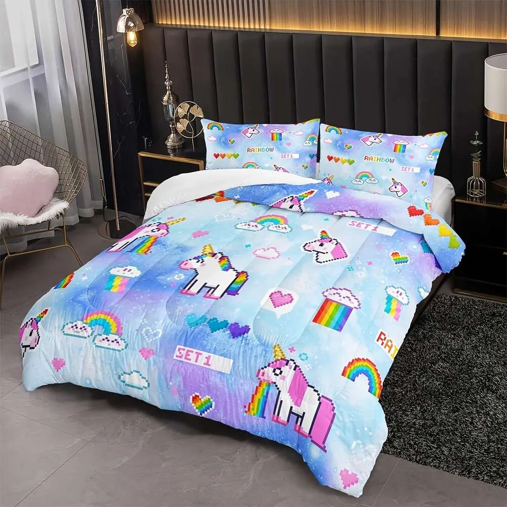 Dekbedovertrek 3 Galaxy Unicorn Dekter Sets Twin Size, kleurrijke schattige dieren voor meisjes jongens volwassenen, 3 -delige bed in een tas, ultra zachte microfiber seizoen abstracte beddengoed set