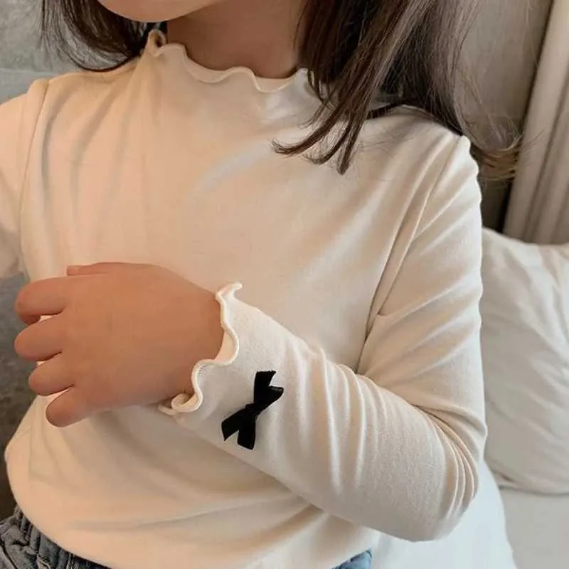 T-shirts Fashion Girls Dessen Spring herfst Kinderen Kleding Solid Kids Tops Bow lange mouwen Kinderen Baby Girls Bottom Topl2405