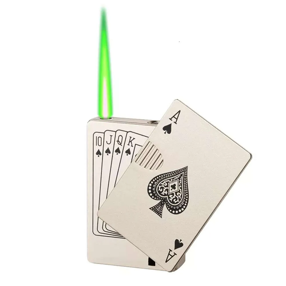 Новый креативный покерный ветрозащитный светлый зеленый пламя более легкий сигаретный газ незаполненная новинка.