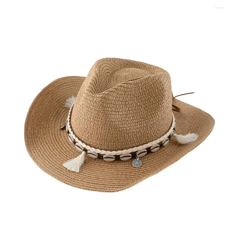 Berrette di paglia Cappello 8cm Brim Summer Cooling Beach Sun Outdoor Party Outdoor Panama's Men's Jazz Sombreros de Mujer