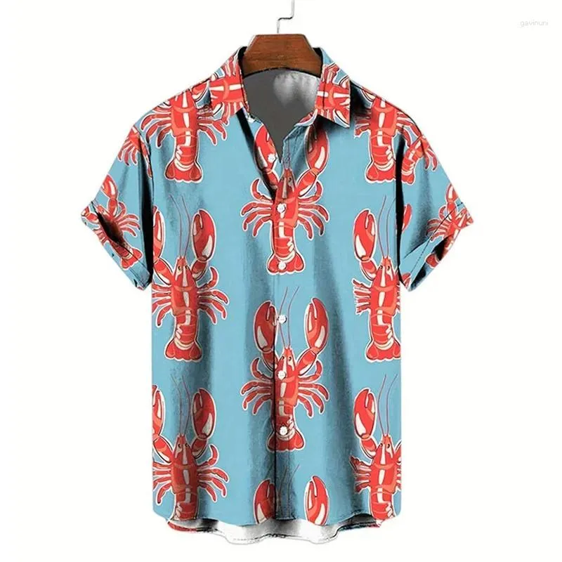 Camicie casual da uomo aragosta hawaiane camicia stampata in 3d stampato a maniche corta a manichette sciolte