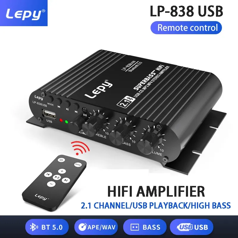 アンプLepy LP838USB 2.1チャネルアンプBluetoothCompatible Hifi Bass Support USB Lossless Music Play Digital Audio AmplificAdors