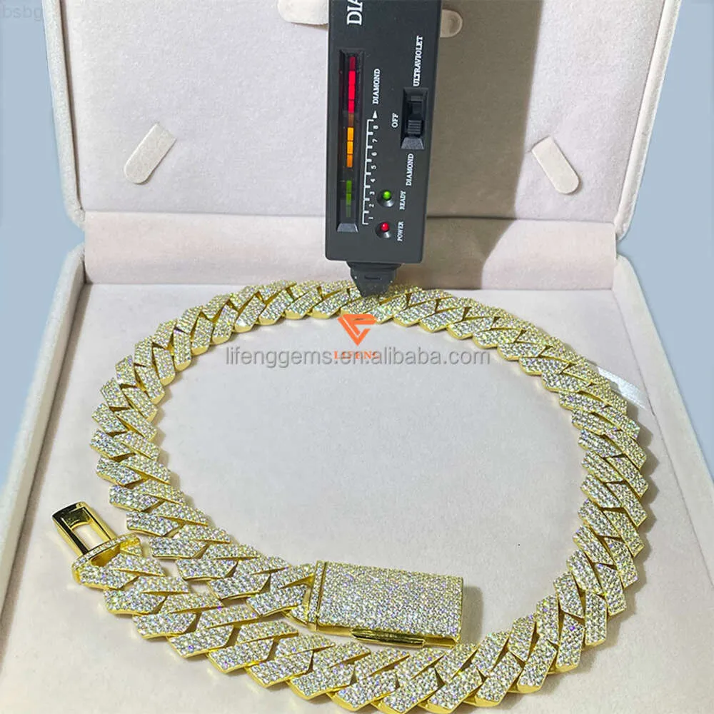 Privat Juwelier maßgeschneiderte Hip -Hop -Schmuck 20mm ECED Out VVS Moissanite Diamond 925 Sterling Silber Gold Miami Kubaner Linkkette