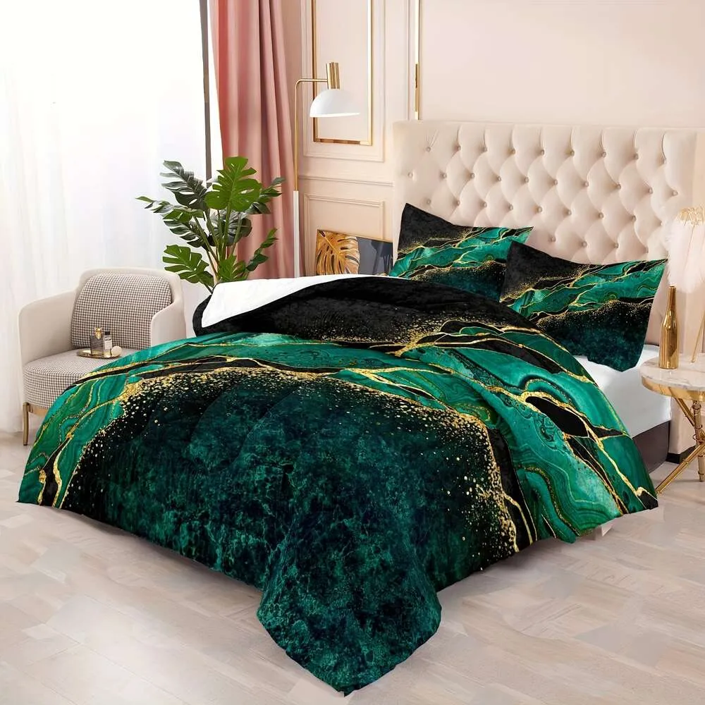 Teal conjuntos de ouro queen, conjuntos de mármore, edredom de quarto de cama verde queen tamanho sem incluir capa de edredon e núcleo de travesseiro