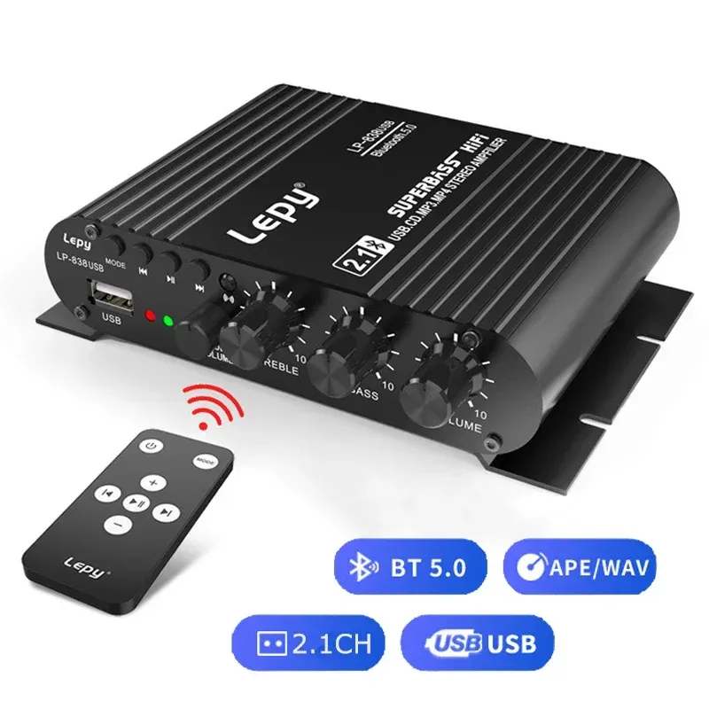 Verstärker Lepy LP838USB Bluetooth 5.0 Verstärker 2.1 3 Kanal Super Bass Support USB Lustless Music Play mit Fernbedienung Digital Amp