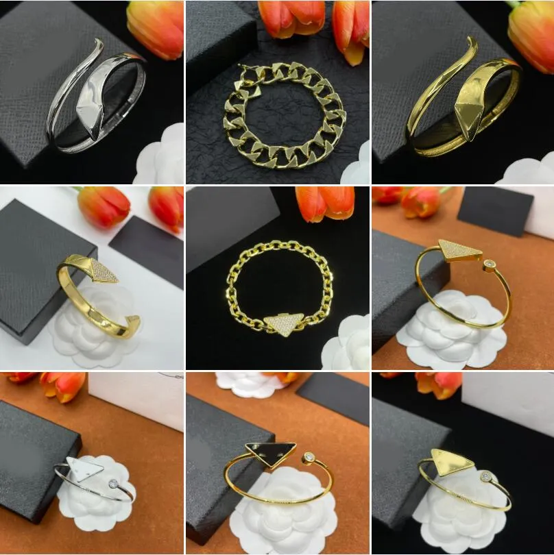 Bracelet de luxe de créateur en cristal triangle bracelet bracelet or argenté plaqué en acier inoxydable Chaîne bracelet bracele pour femmes bijoux de mode pour hommes