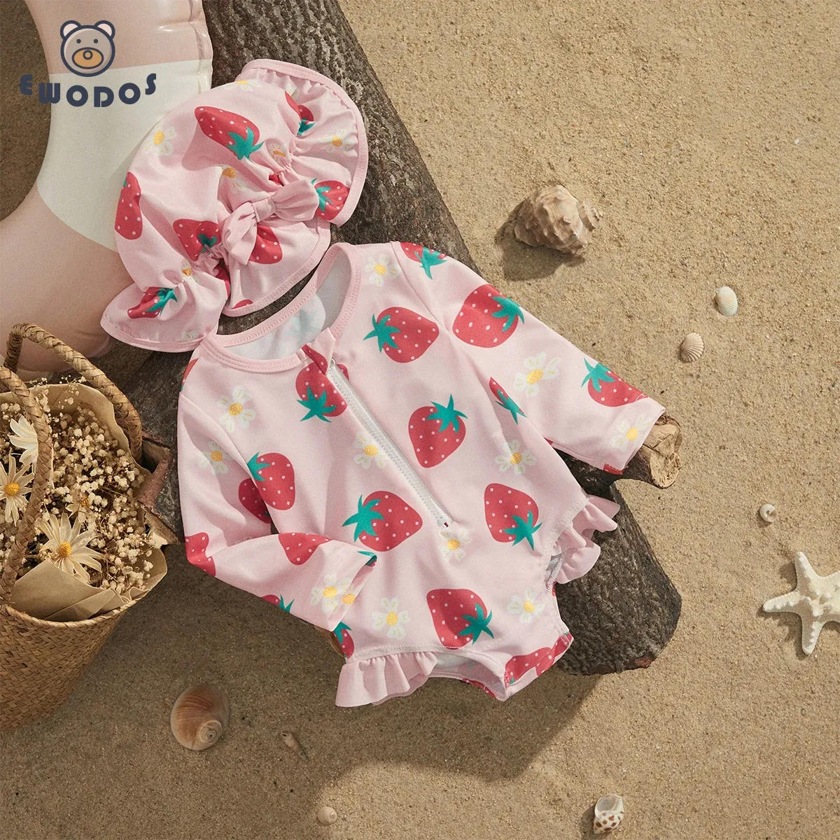 Costumi da bagno ewodos neonato per neonato per bambini estate per la guardia da bagno a maniche lunghe a maniche lunghe da bagno + costume da bagno + abbigliamento da spiaggia da sole set da spiaggia