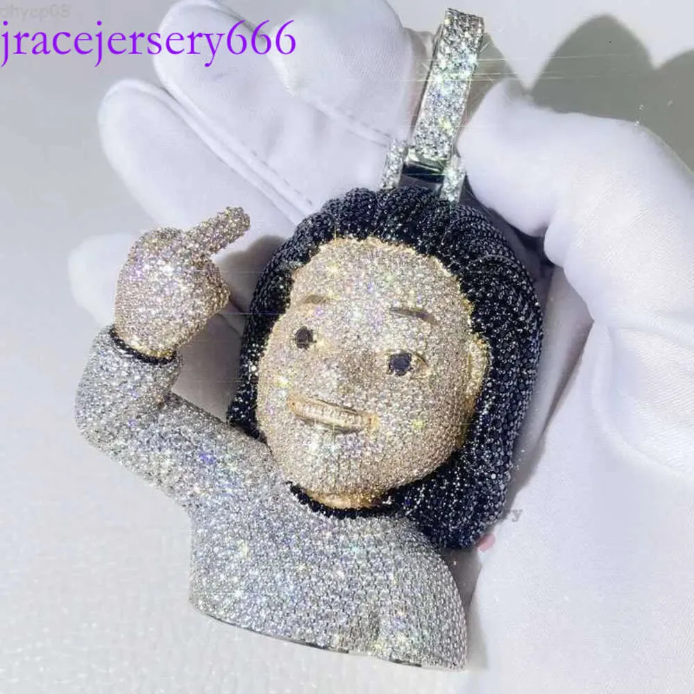 Designer VVS White Mix Black Cartoon Character 3D Face Pendant 3 "Tall Iced Out Moissanite Jewelry