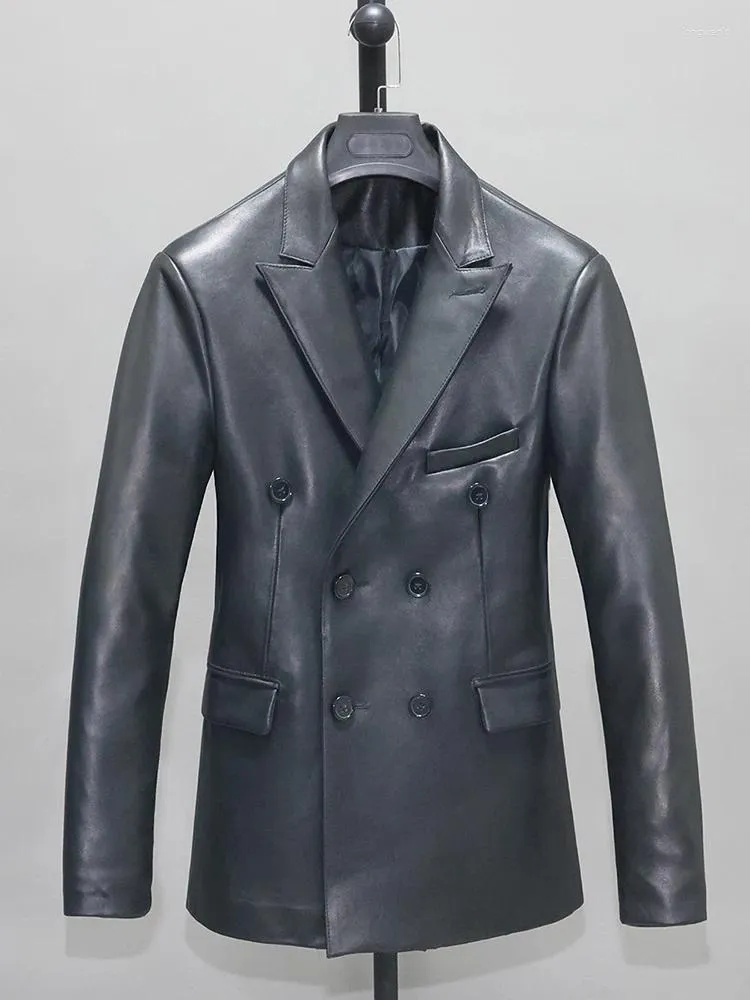 Męskie garnitury luksusowe odzież oryginalna skórzana owczarek płaszcz męski płaszcz eventowy odzież wierzchnia czarna plus ponadwymiarowy xxxl 3xl