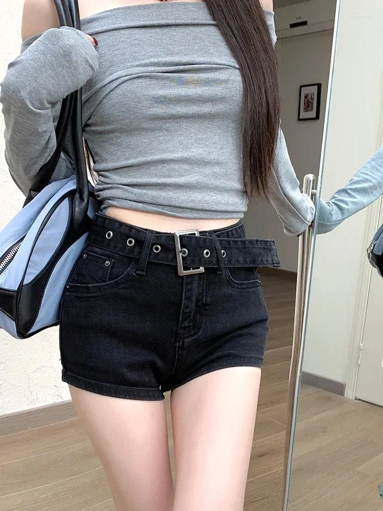 Kobiety szorty slergiri y2k seksowne czarne dżins z pasem streetwearu wysokie kobiety 2024 Summer moda szczupła dżins
