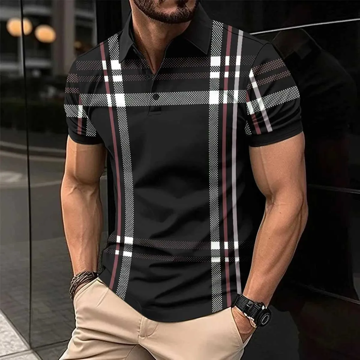 Polos Summer Summer Polo Polo Plaid Busined Casual Casual Simple Button Shirts Overnize Short Slve Tenget Fashion Tops T240505
