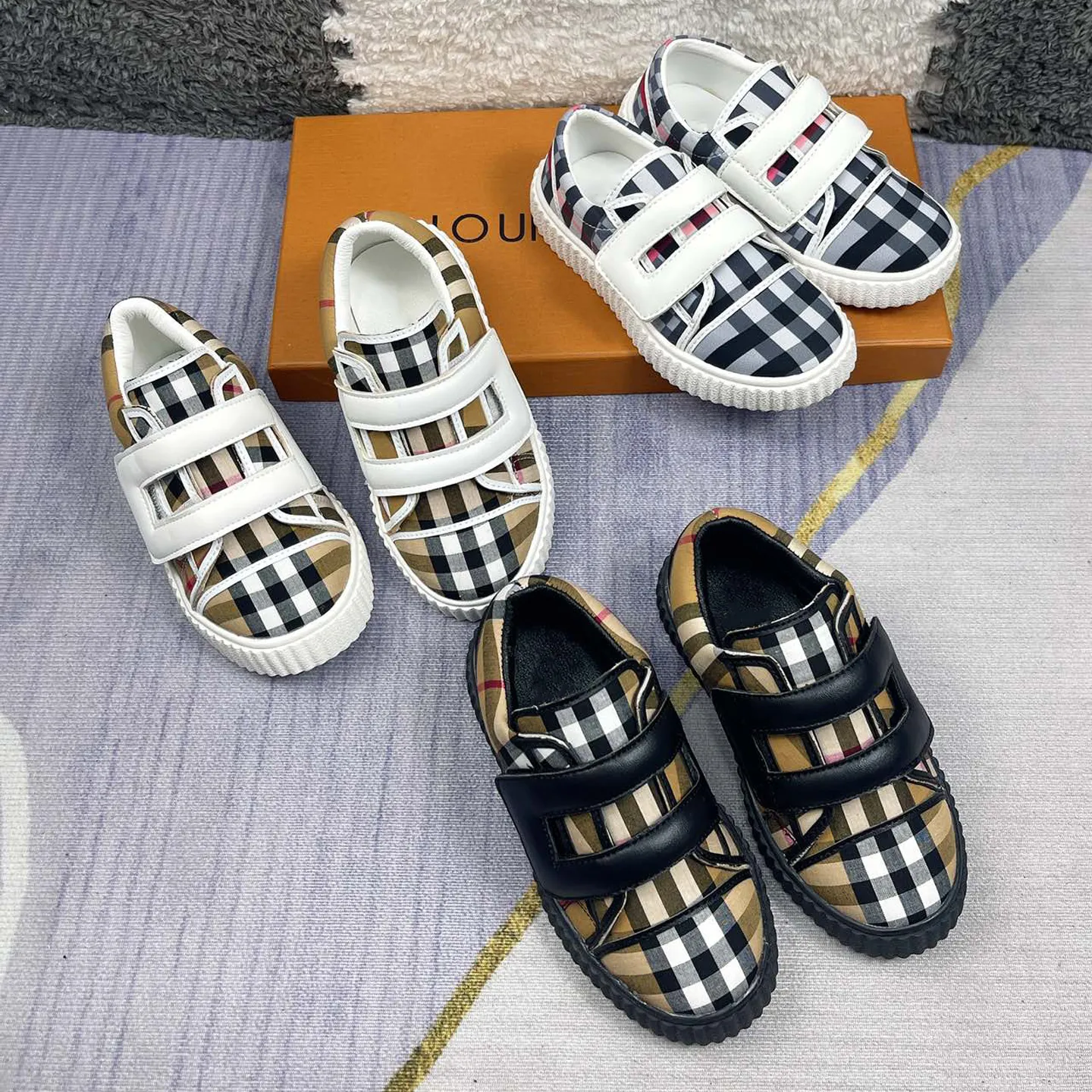 Fashion Kids Designer Shoes Classic Sneaker Boy Girl Running Shoes Luxury Plaid Panels Outdoor Children Casual Shoes