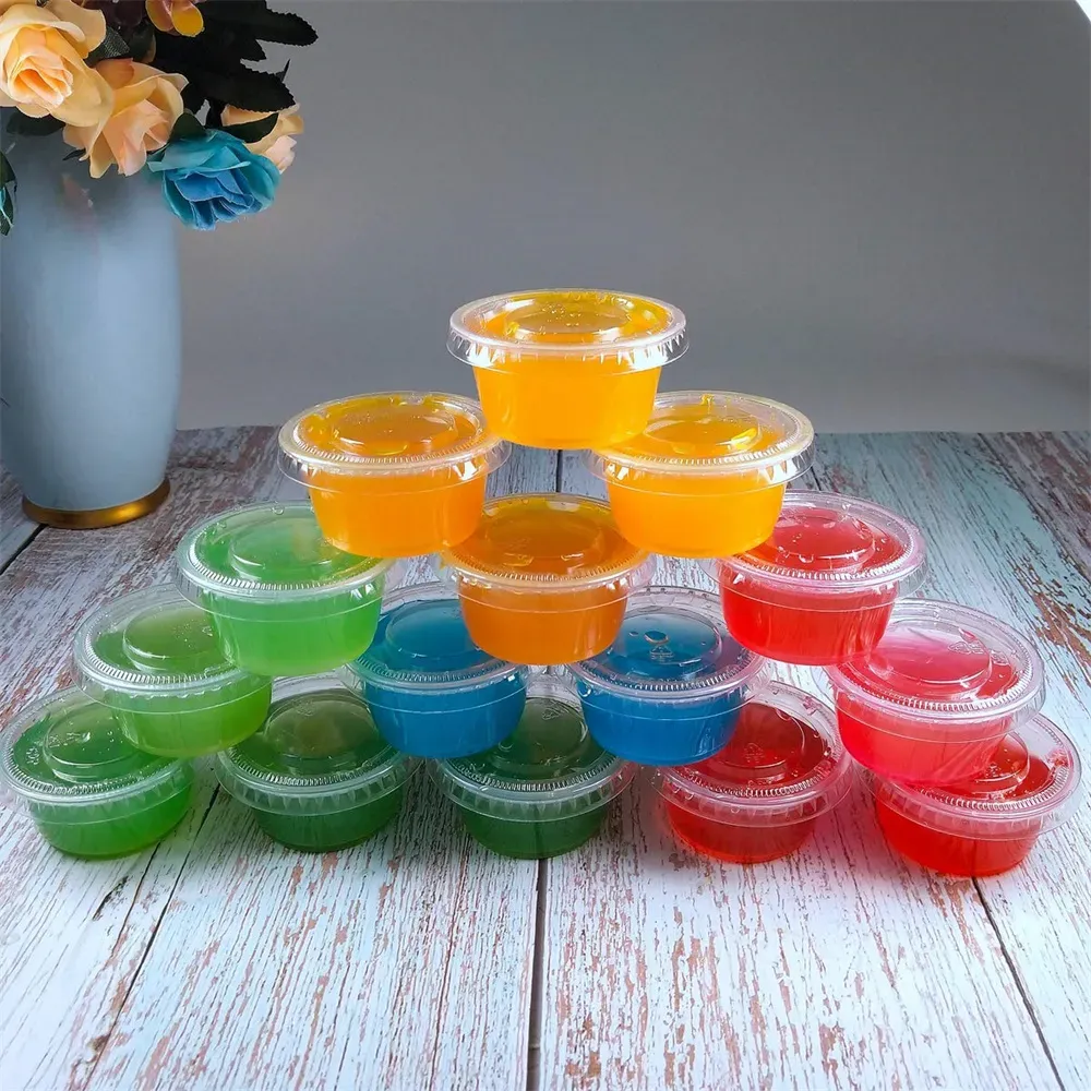 Containers 1oz Disposable Plastic Jello Shot Cups with Lids, Souffle Portion Container, 1 ouncec Clear box KD1