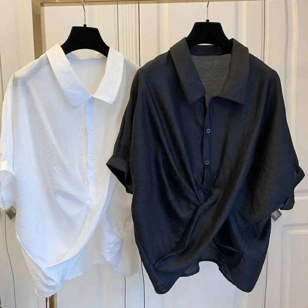 T-shirt pour femmes chemises à revence d'été Batwing Batwing à manches courtes Cross Irrégulaire Design simple coffre décontracté topl2405