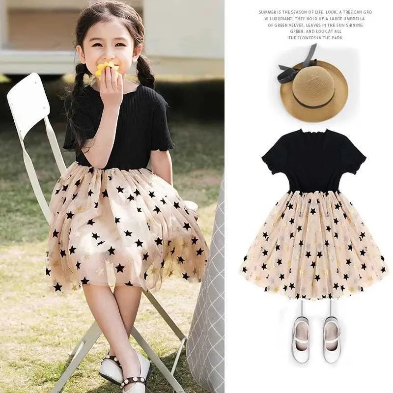 Mädchenkleider Mädchen Kleid Sommer Casual Fashion Childrens Geburtstag Stars Gaze Puffy Prinzessin Kleid für 1-7 Jahre alte Kinderparty Elegancel2405