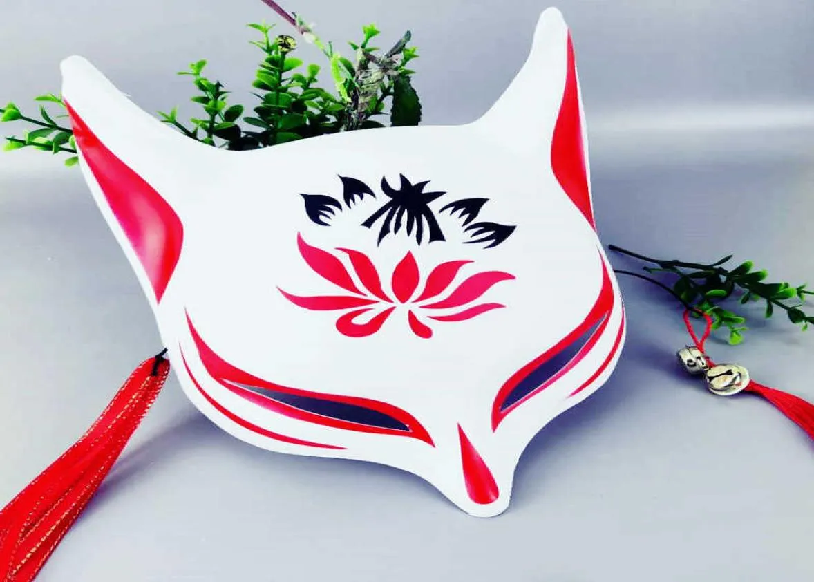 Maschere volpe anime giapponese Cosplay Demone Kitsune Halloween Maschera piena Maschera Maschera di oggetti di scena con campane con campane e nappe Q08063338438