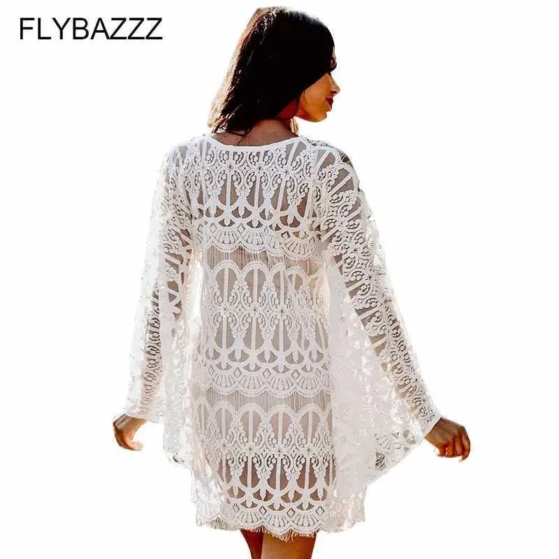 Femmes plage Wear 2019 Hot Sexy Beach Cover Up Lace Crochet White Swimwear Robe Beach Dames Bathing Copture Ups Beach Tunic Saida de Praia Y240504