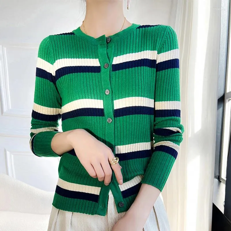 Frauen Strick Frühling/Sommer 2024 Ladies 'Wear Cardigan Pulloper Striped Korean Fashion Top Sweater YK2Clothes