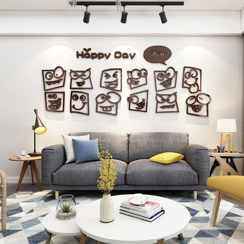 Adesivi cartone animato espressione divertente per parete acriliche adesivi per bambini faccia da camera felice abbigliamento negozio decorazione soggiorno decorazioni per la casa