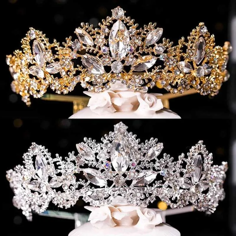 Bandons Headwear Crystal Crystal and Crown Femme Silver Silver Righestone Ball Diadem Crown Wear Wedding Hair Accessories Bijoux Q240506