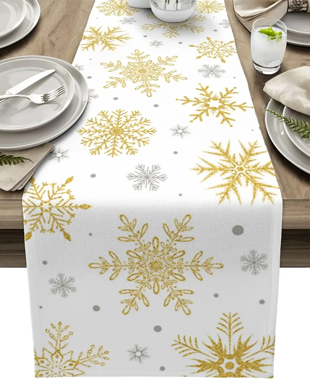 Pads Christmas Gol Grey Snowflake Linen Table coureurs commodes écharpes table décor