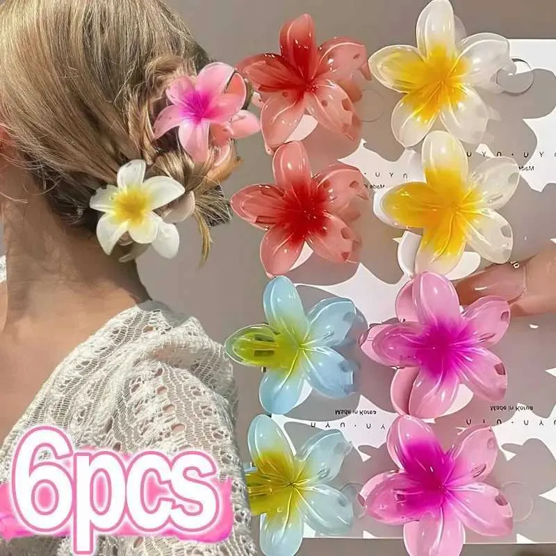 Other 1/6pcs Sweet Gradient Plumeria Flower Clip Korean Small Hair Clip Hairpin for Woman Hairclip Crab Hair Clamps Hair Accessories