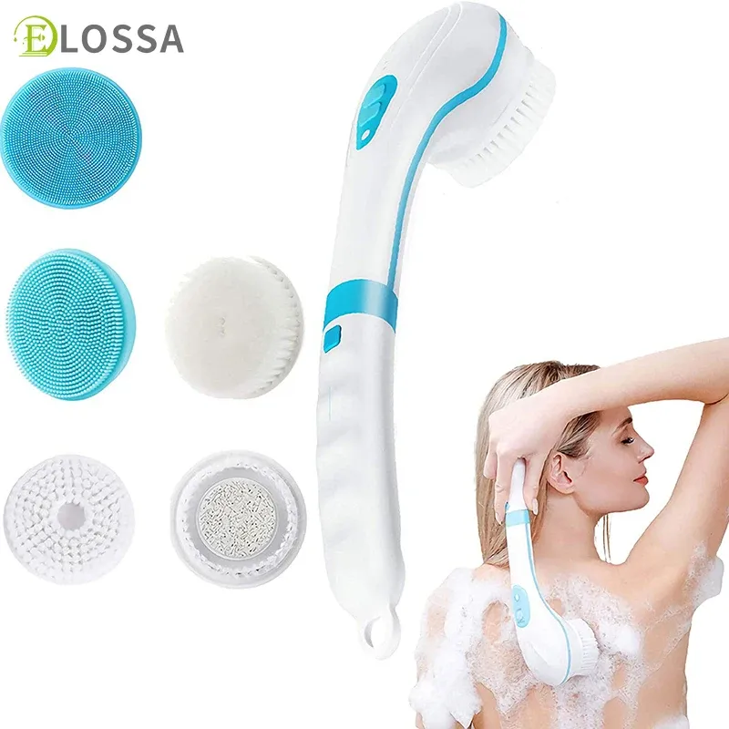 Époudeur Brosse de douche électrique avec longue poignée, brosses de bain et carrosserie, IPX7 imperméable, kit exfoliant, nettoyage du visage corporel, massage g