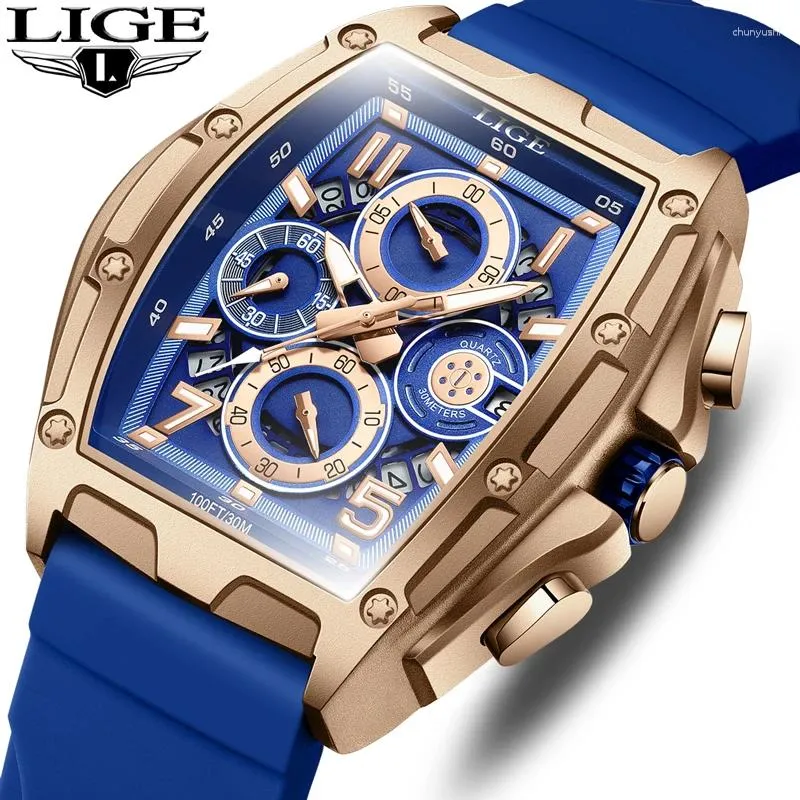 Orologi da polso di moda lige grandi uomini maschi guardano top impermeabile sport da uomo orologio silicone date automatica orologio da polso militare