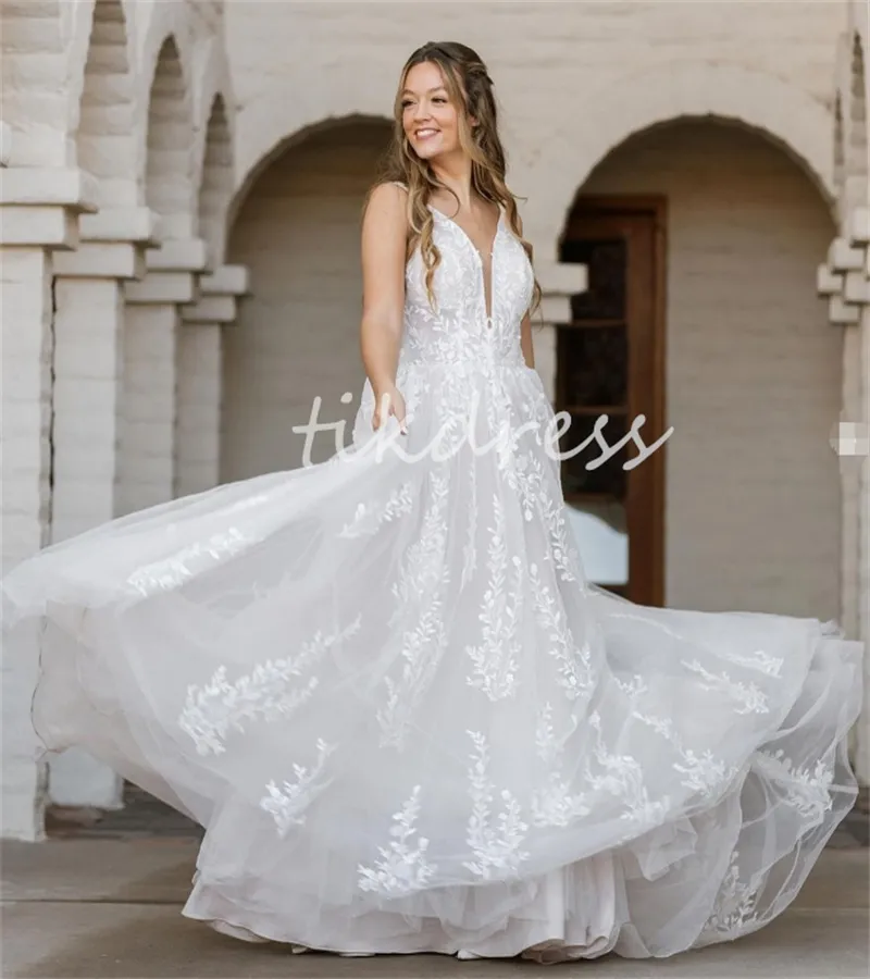 Elegante boho trouwjurken plus maat Keltische hippies Boheemse bruidsjurken Spaghetti riemen bladeren Lace Civil Gatsby Destination Beach Bruid Robe Mariage 2024