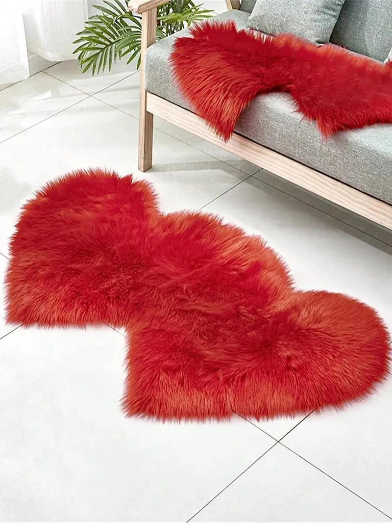 Carpets Long Plush Red Double Heart Bedside Bedroom And Living Room Floor Mat