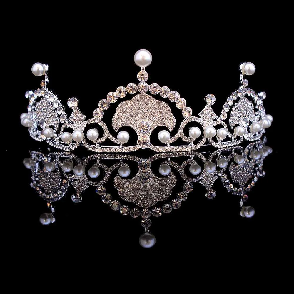 Headbands Kate William Royal Rhinestone Crystal Wedding Hair Crown Headwear Jewelry Crown Wedding Pearl Hair Accessories Bridal Hair Q240506